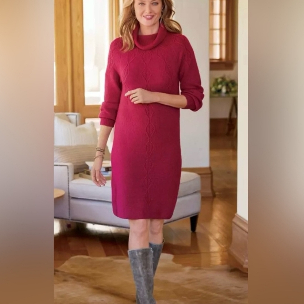 Soft Surroundings Ellen Red Holiday Sweater Dress Size L Knit Stretch